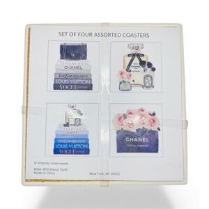 New Set of 4 Fashion Designer Themed Ceramic Coasters